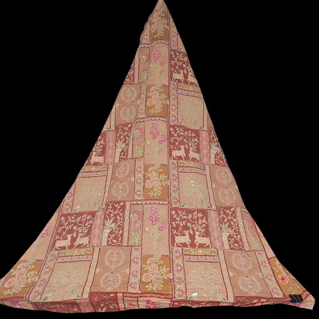 Premium Embroidery Fabric Beige and Brown Dsg.no- 114