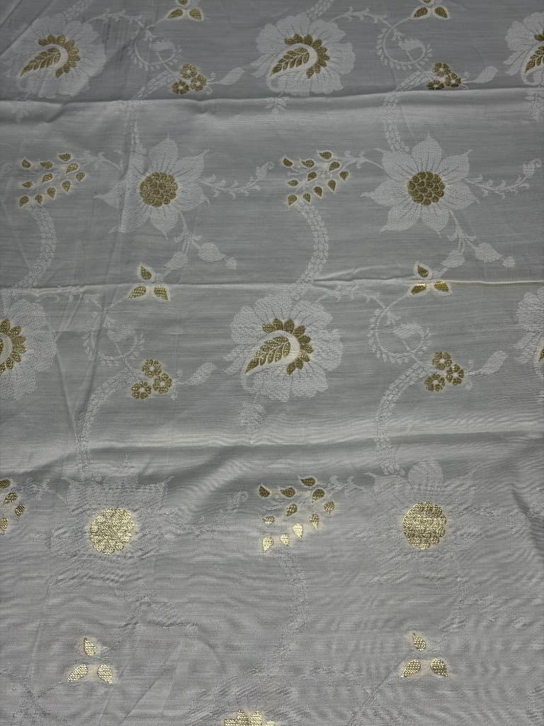 Modal Satin Jacquard Floral Motif — Cream Gold