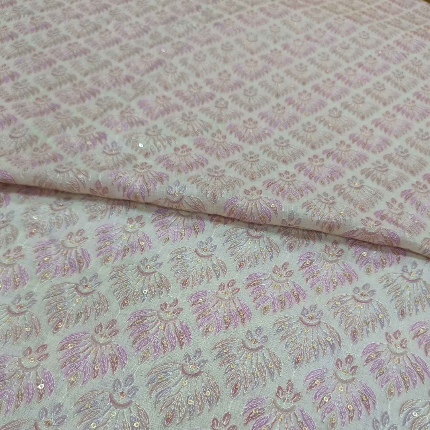 <b>Linen Embroidery with Subtle Pink Sequin Work </b>