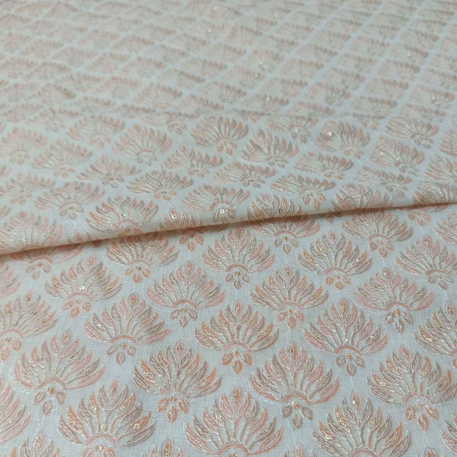 <b>Linen Embroidery with Subtle Pinkish Cream Sequin Work </b>